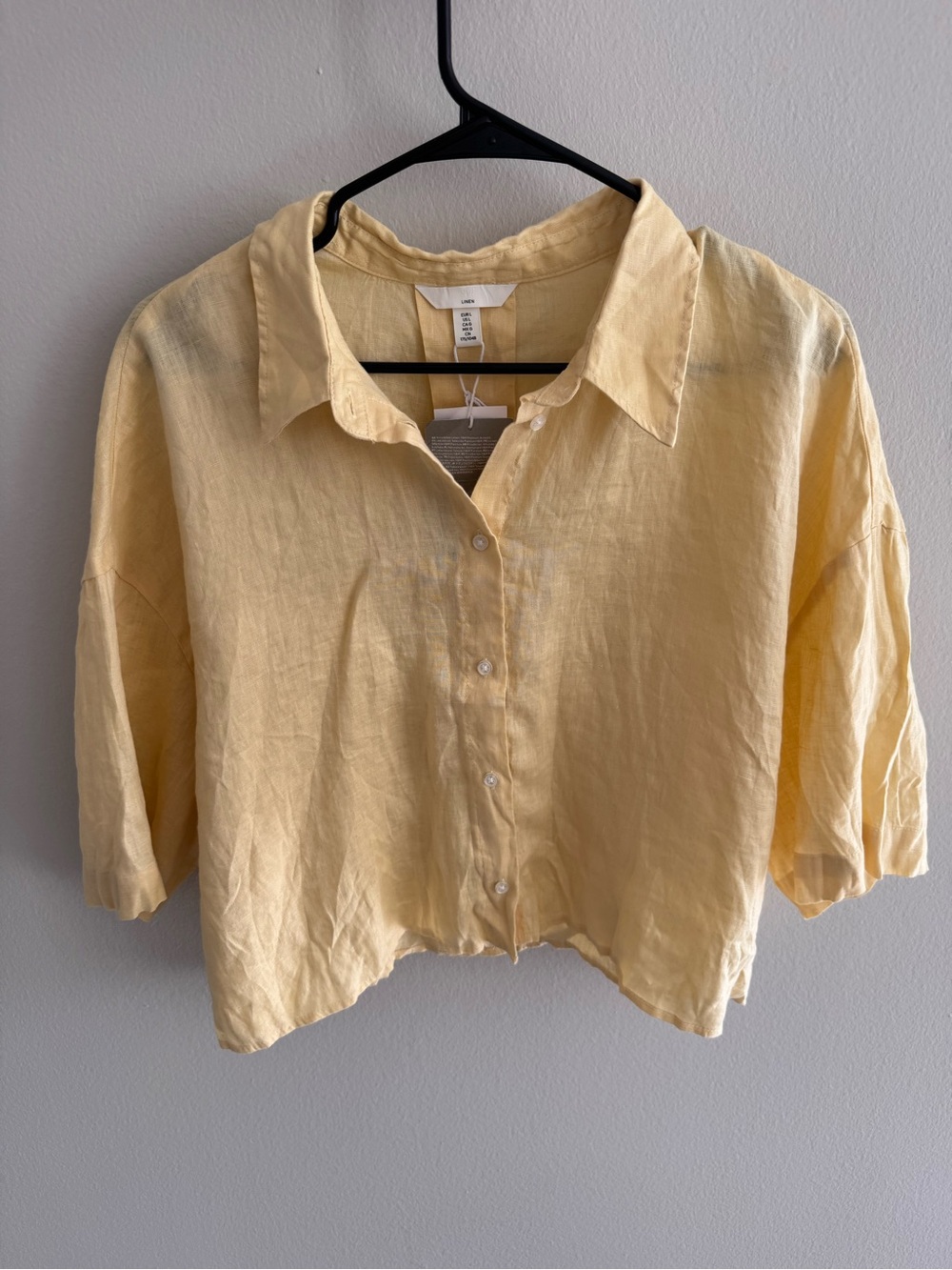 Butter yellow 100% linen cropped shirt